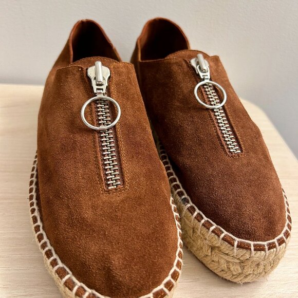 Alexander Wang Rich Brown Suede Devon Espadrille Platform Sneakers Zip Front 8 - Picture 7 of 16